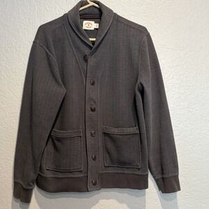 Brooks Brothers Red Fleece Dark Gray Herringbone Shawl Collar Button Cardigan Lg